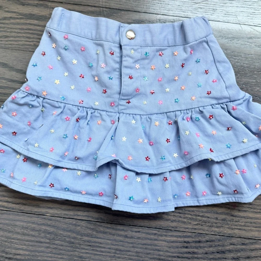 Piglo Kids Periwinkle Sequin Stars Denim Skort Size 6-8Y